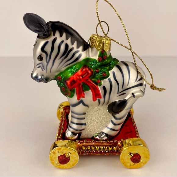 Fitz and Floyd Old Fashioned Christmas Zebra glass tree ornament, with box - Picture 2 of 9